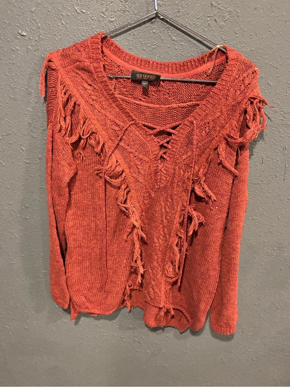 Shyanne Lace-Up Knit Pullover in Rust Orange